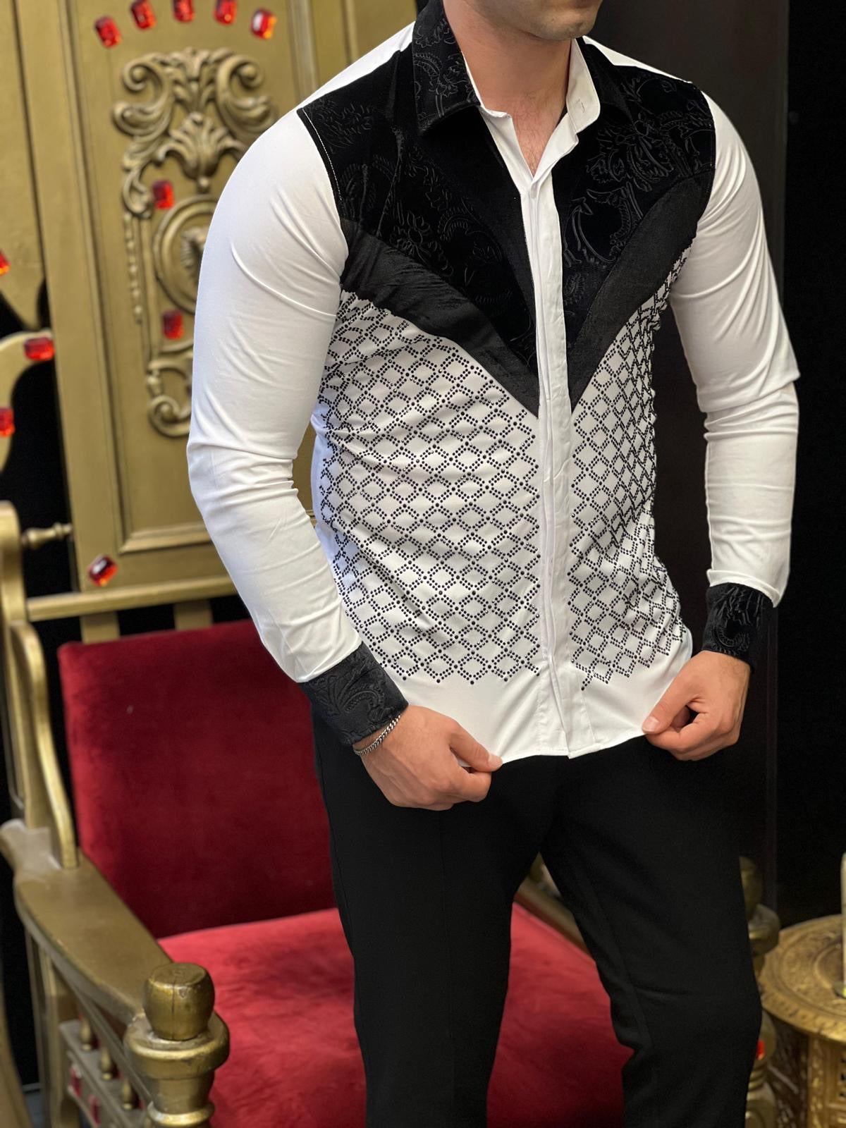 The Firenze White Velvet & Diamond Lattice Shirt