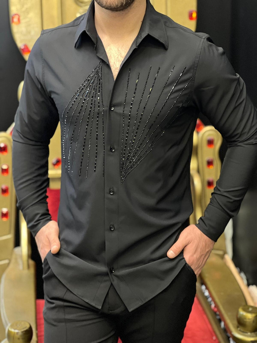 The Raggio Black Crystal Sunburst Slim Fit Shirt