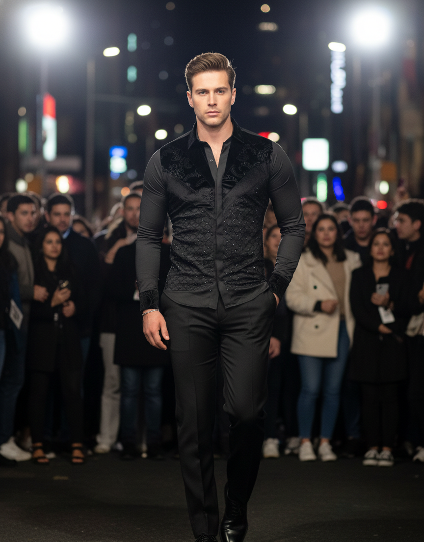 The Firenze Black Velvet & Diamond Lattice Shirt