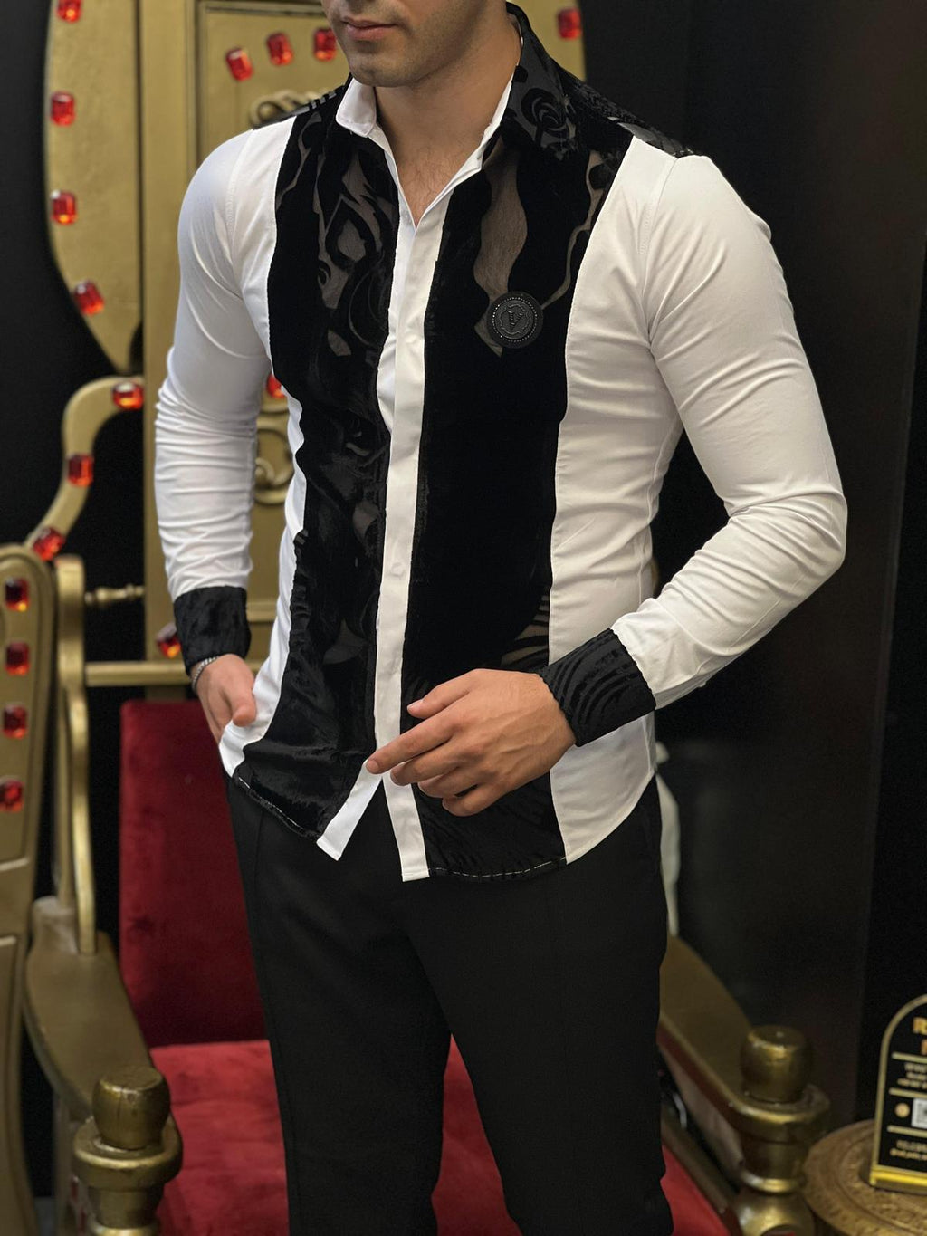 Portofino Notte White Sheer Velvet Wave Luxury Shirt