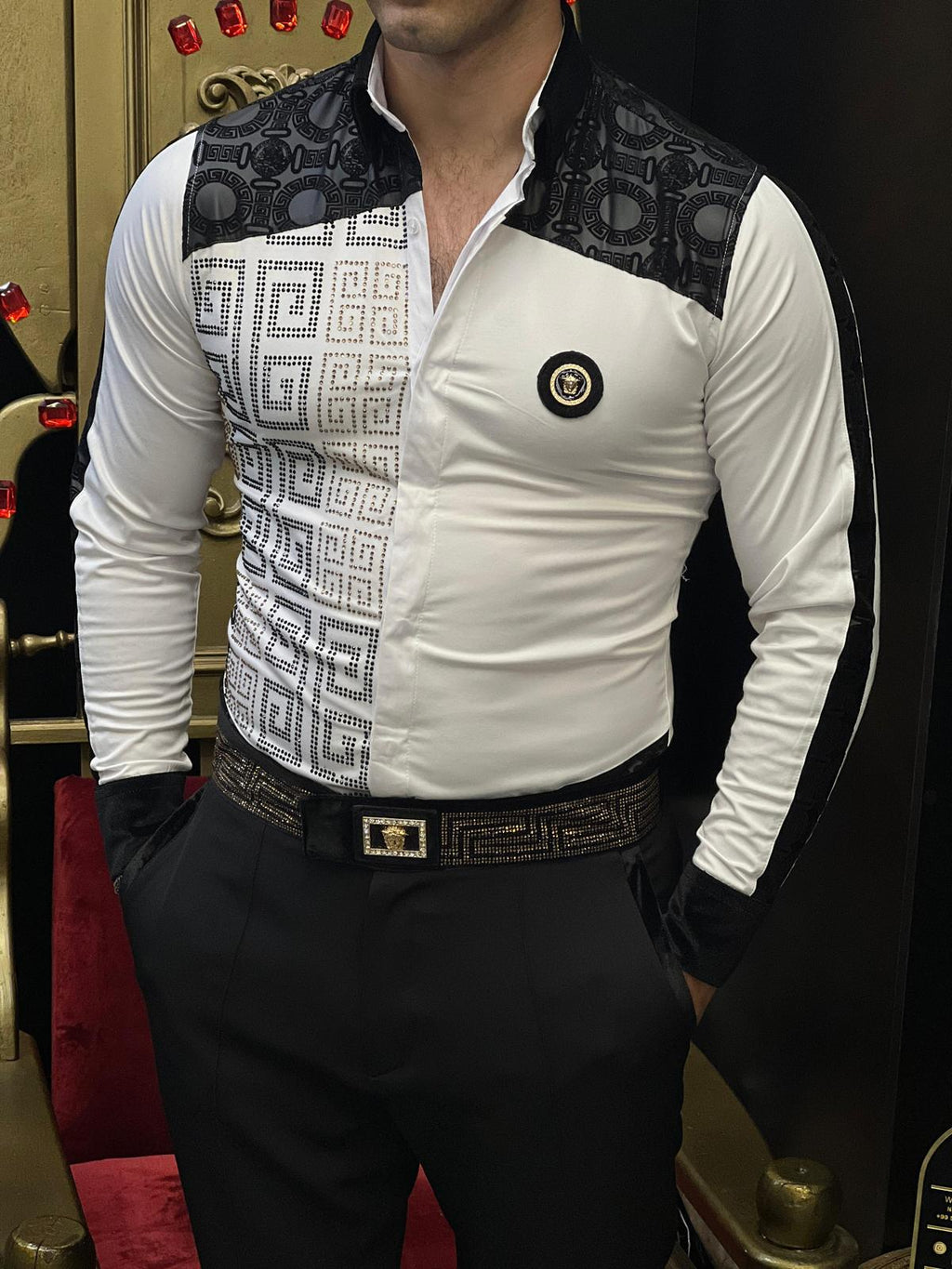 Monza White Sport Luxury Crystal Shirt