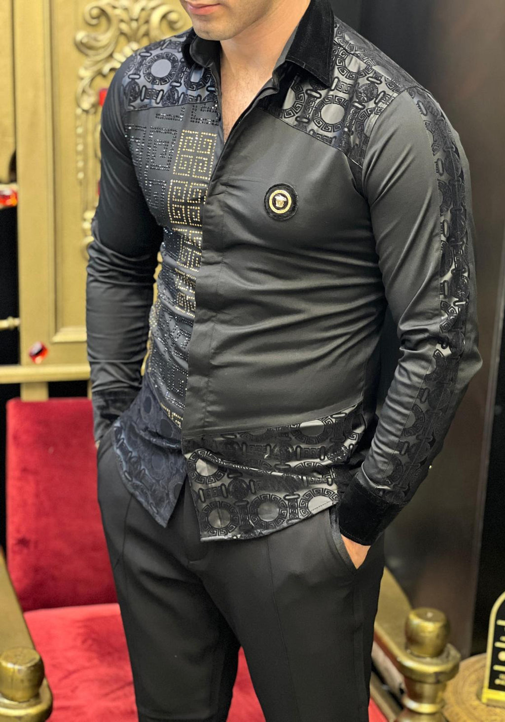 Monza Black Sport Luxury Crystal Shirt
