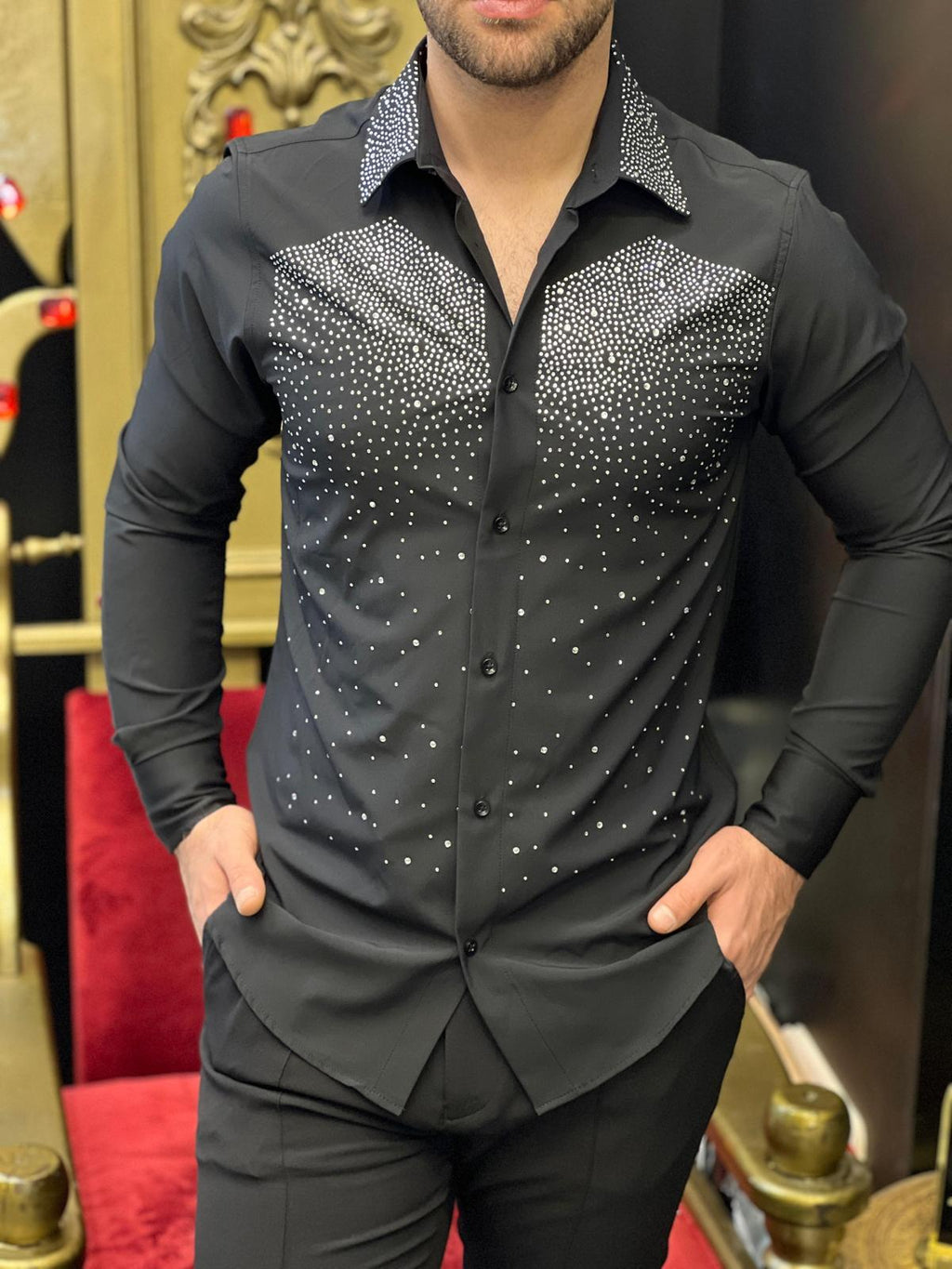 Tivoli Night Black Crystal Gradient Designer Shirt