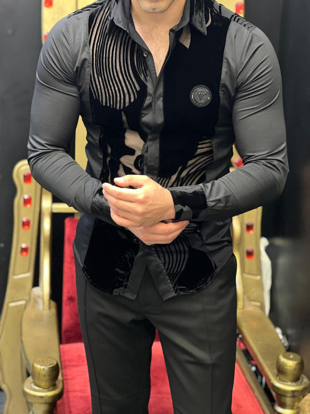 Portofino Notte Black Sheer Velvet Wave Luxury Shirt