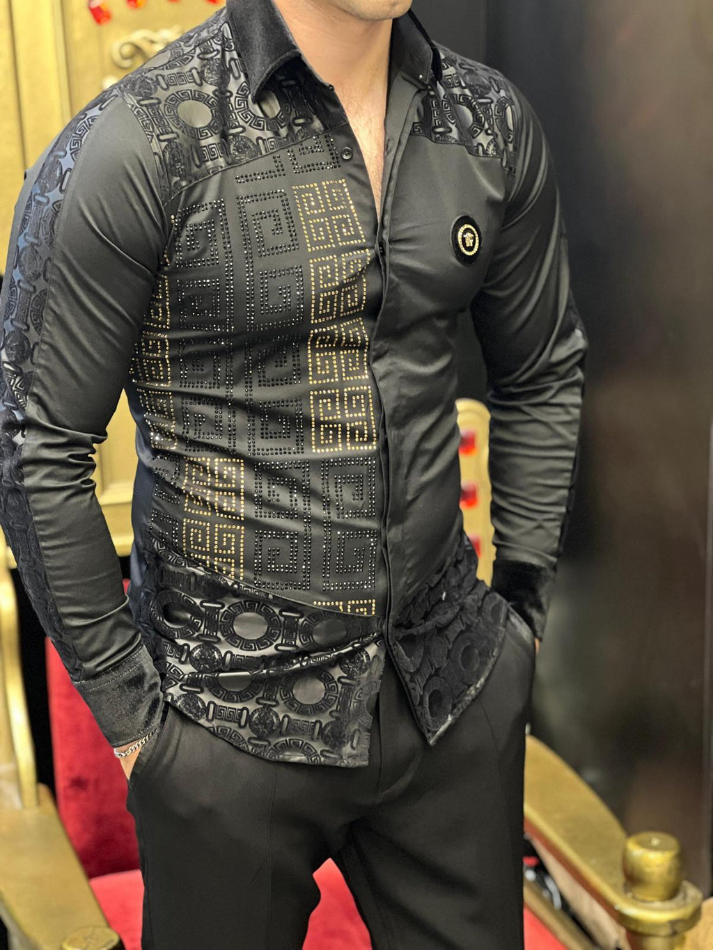 Monza Black Sport Luxury Crystal Shirt