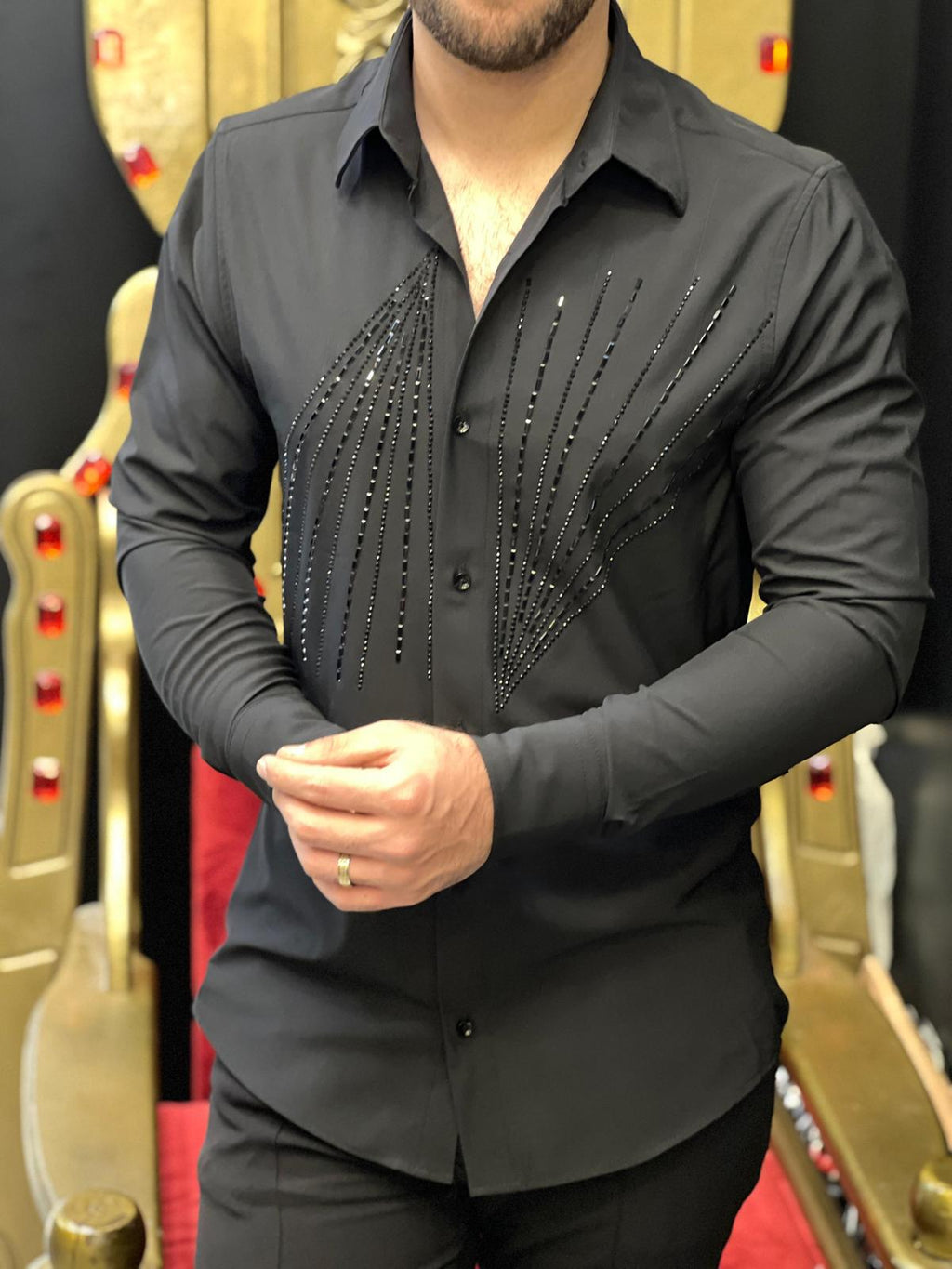 The Raggio Black Crystal Sunburst Slim Fit Shirt