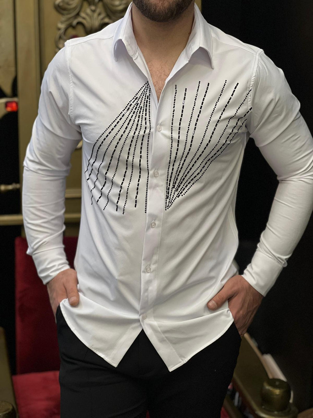 The Raggio White Crystal Sunburst Slim Fit Shirt