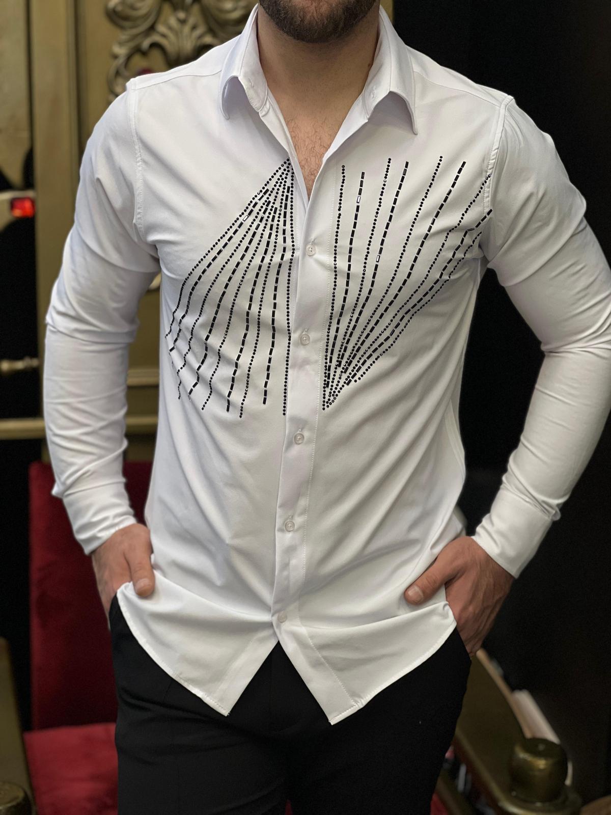The Raggio White Crystal Sunburst Slim Fit Shirt
