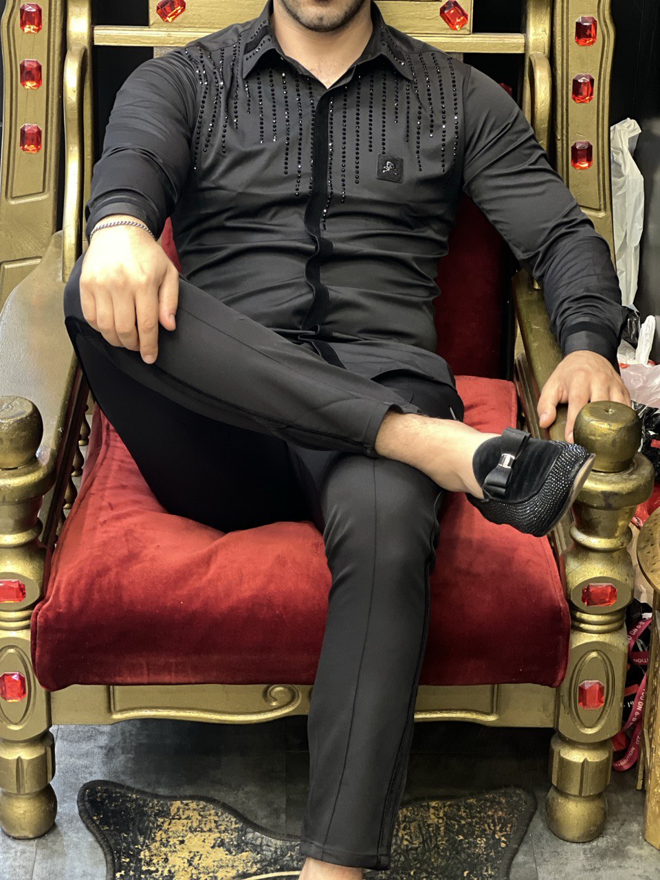 The Naples Black Skull Patch & Rhinestone Rain Shirt