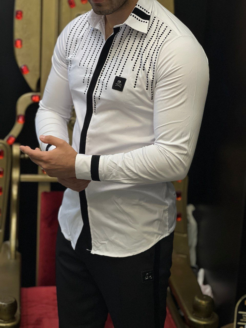 Naples White Skull Patch & Rhinestone Rain Shirt