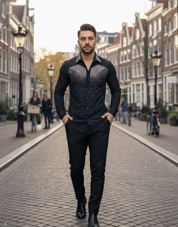 Tivoli Night Black Crystal Gradient Designer Shirt