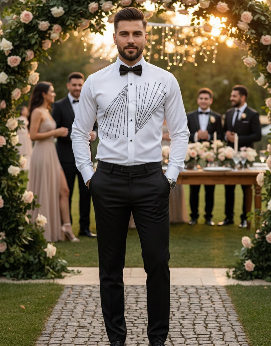 The Raggio White Crystal Sunburst Slim Fit Shirt