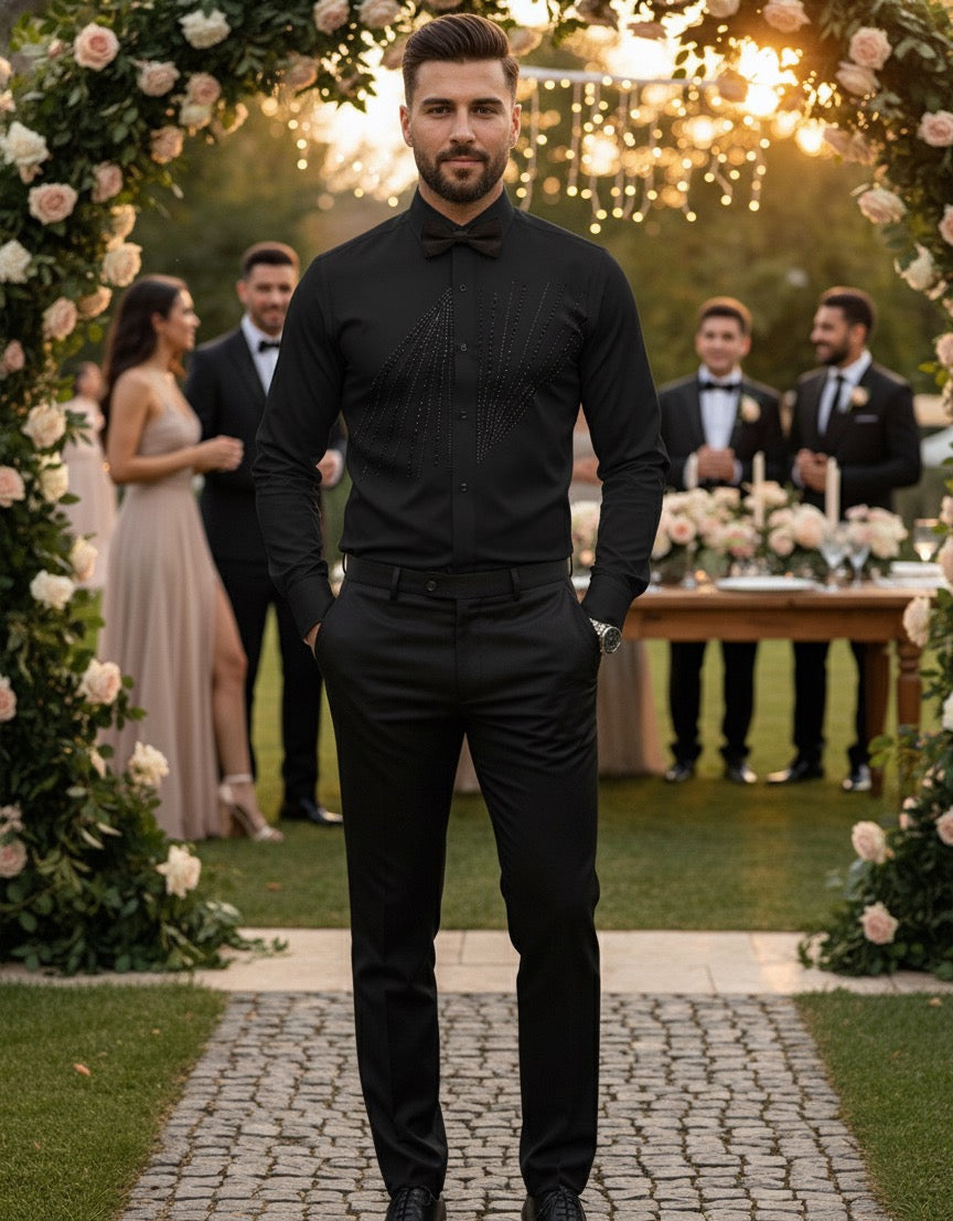 The Raggio Black Crystal Sunburst Slim Fit Shirt