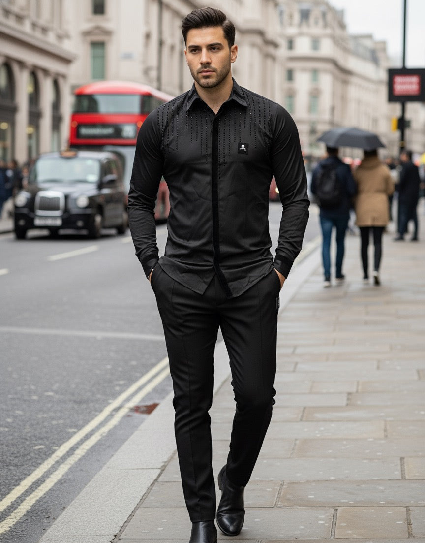 The Naples Black Skull Patch & Rhinestone Rain Shirt