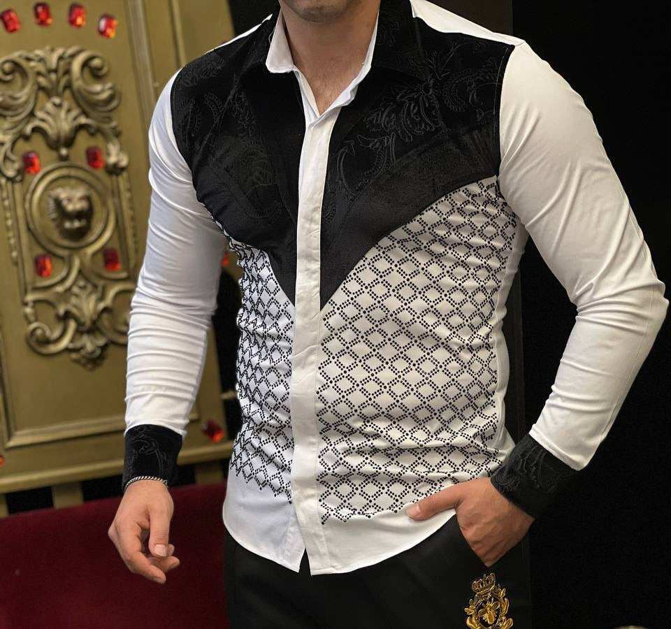 The Firenze White Velvet & Diamond Lattice Shirt