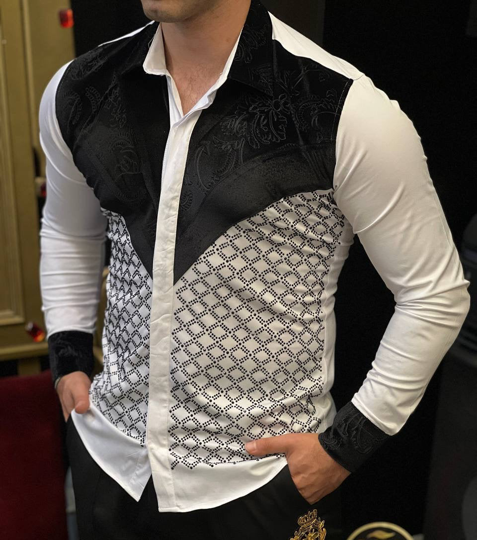 The Firenze White Velvet & Diamond Lattice Shirt