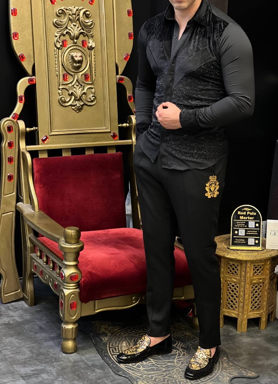 The Firenze Black Velvet & Diamond Lattice Shirt