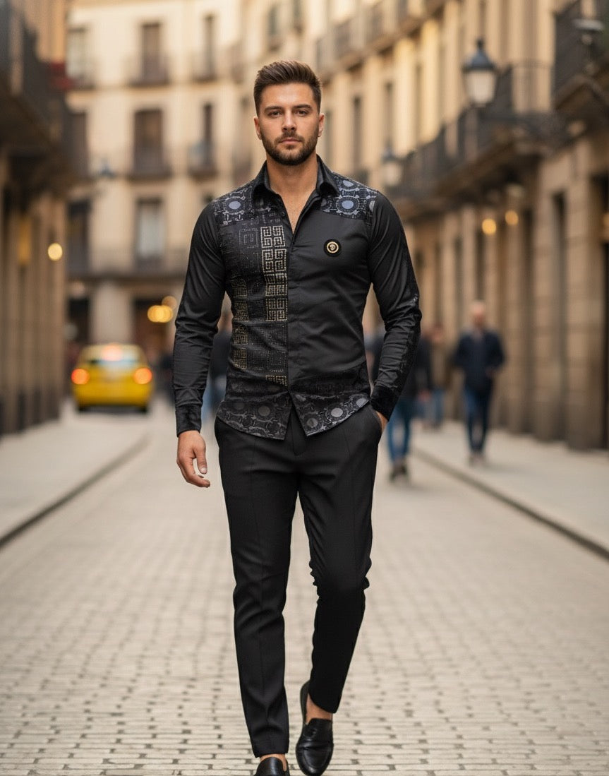 Monza Black Sport Luxury Crystal Shirt