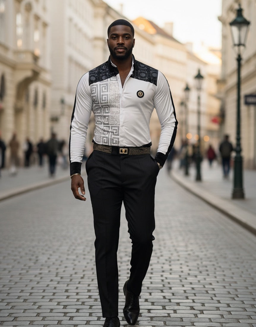 Monza White Sport Luxury Crystal Shirt