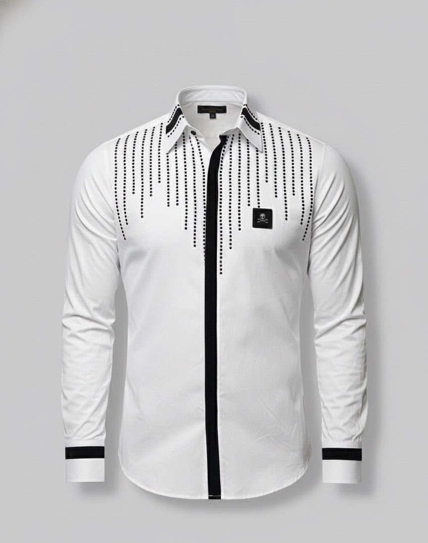 Naples White Skull Patch & Rhinestone Rain Shirt