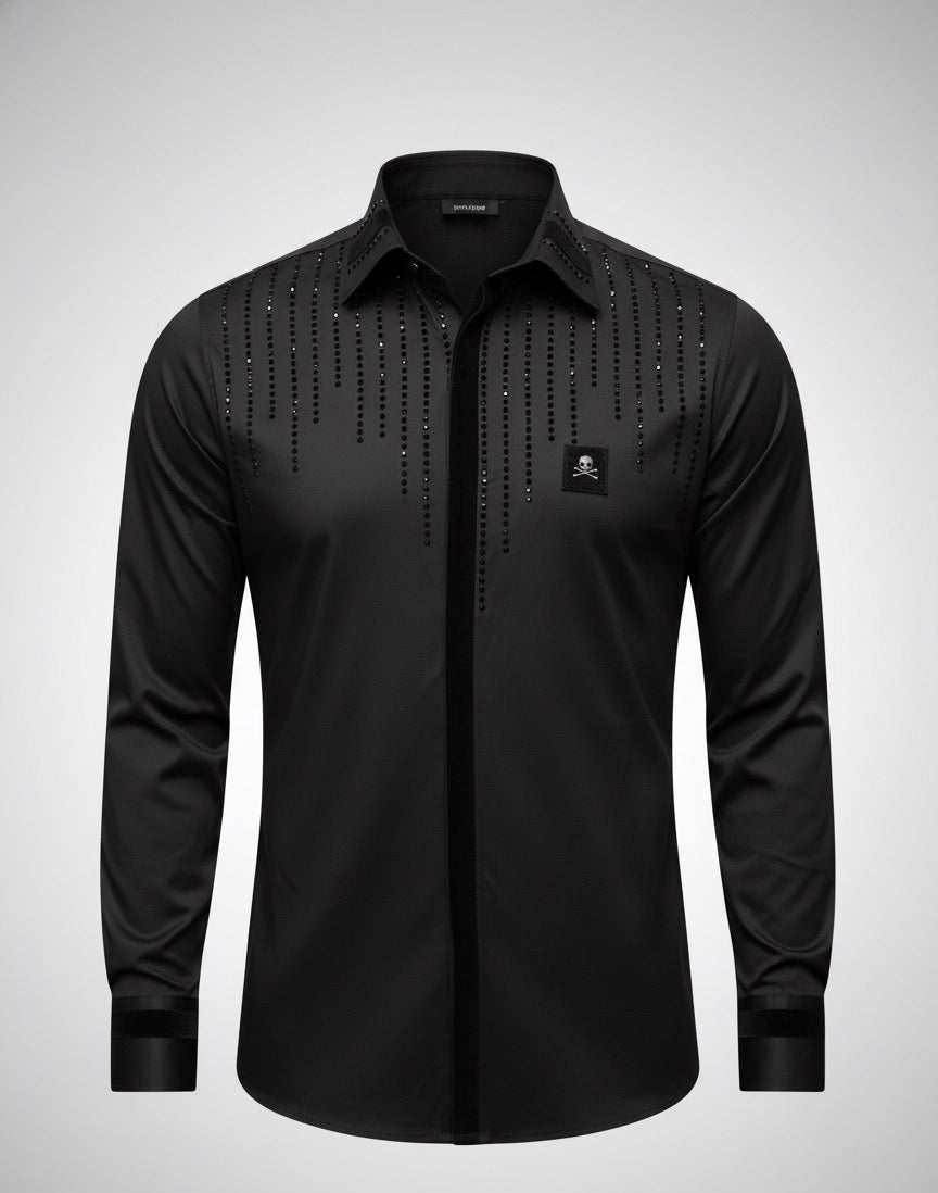 The Naples Black Skull Patch & Rhinestone Rain Shirt