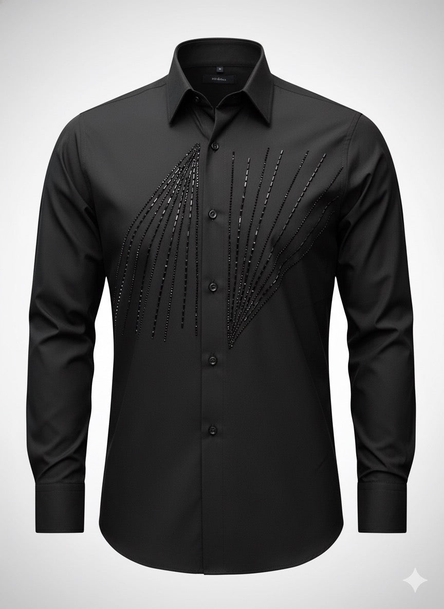 The Raggio Black Crystal Sunburst Slim Fit Shirt