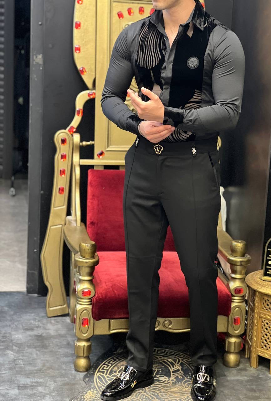 Portofino Notte Black Sheer Velvet Wave Luxury Shirt