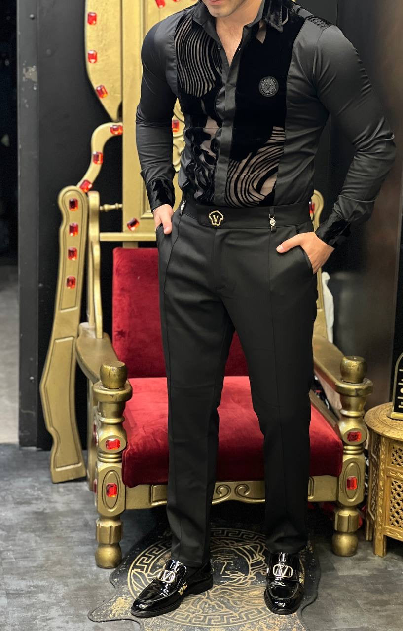 Portofino Notte Black Sheer Velvet Wave Luxury Shirt