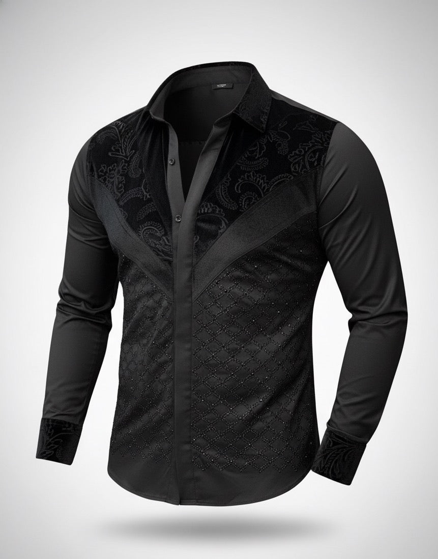 The Firenze Black Velvet & Diamond Lattice Shirt