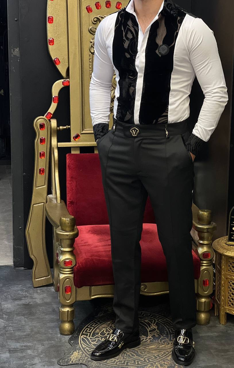 Portofino Notte White Sheer Velvet Wave Luxury Shirt