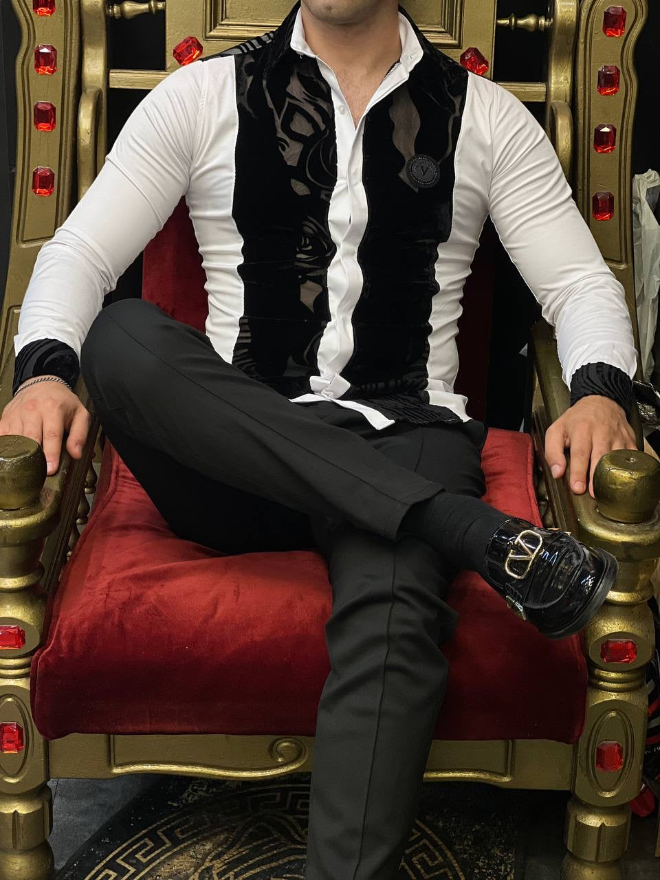 Portofino Notte White Sheer Velvet Wave Luxury Shirt