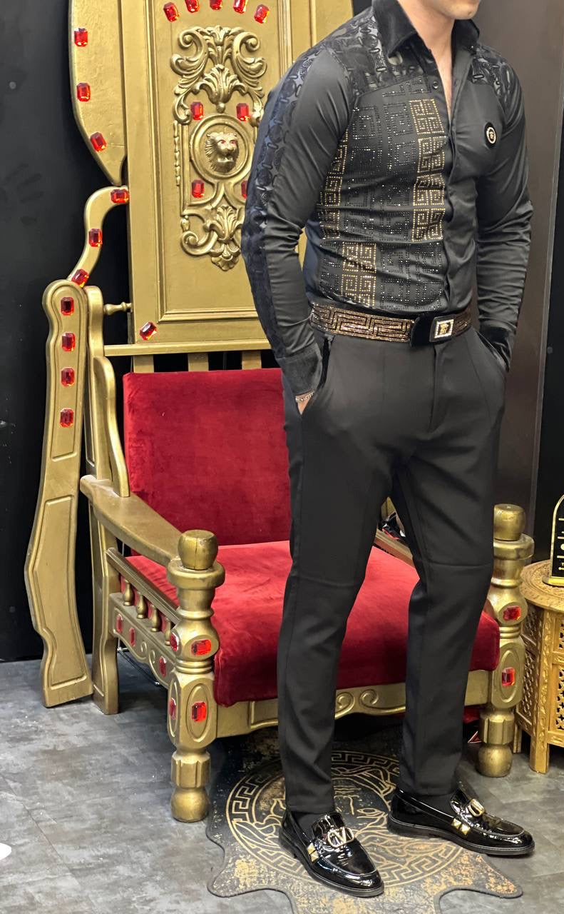 Monza Black Sport Luxury Crystal Shirt