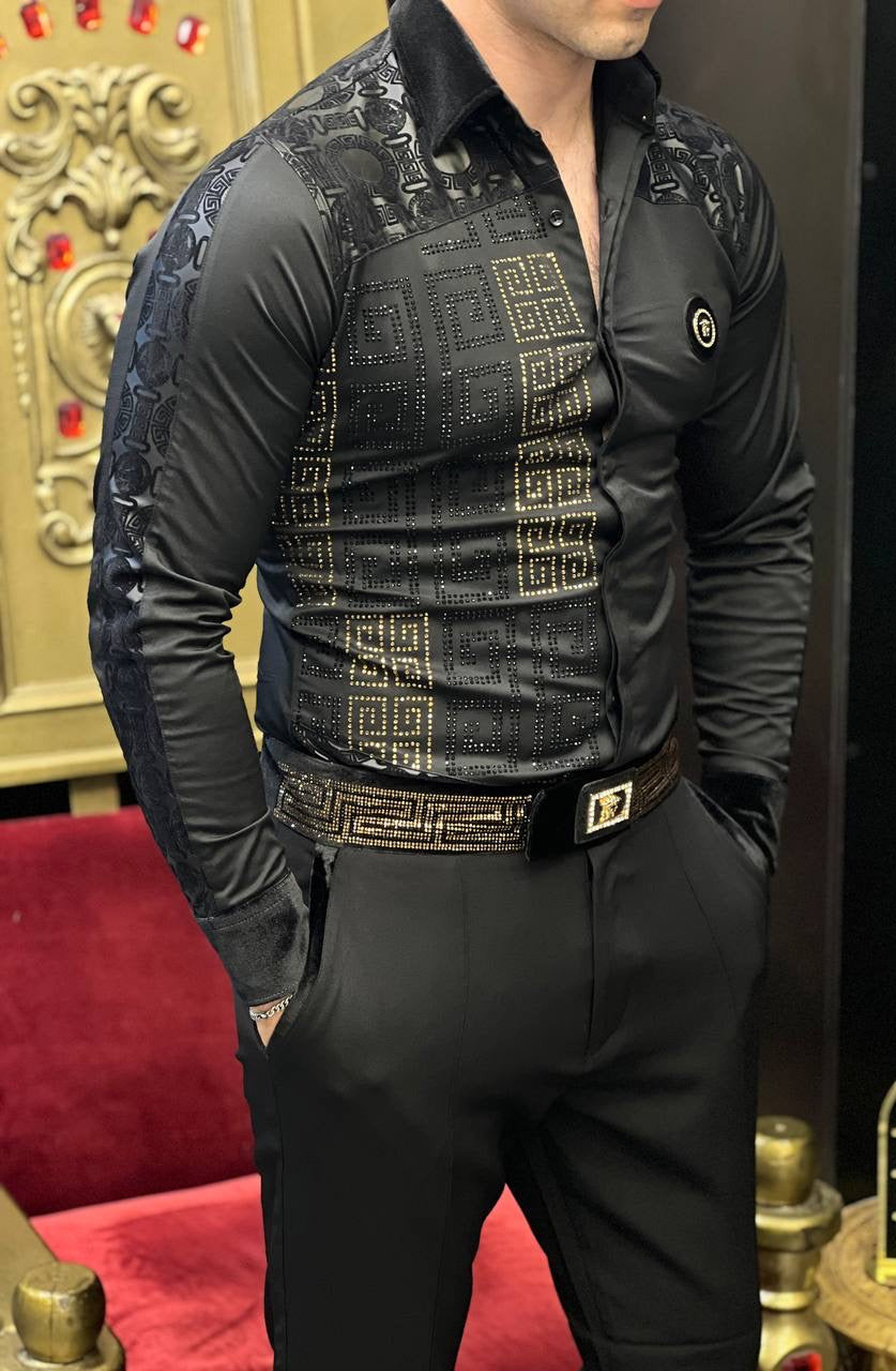 Monza Black Sport Luxury Crystal Shirt