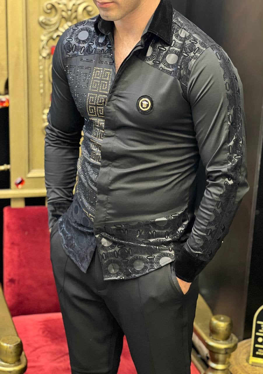 Monza Black Sport Luxury Crystal Shirt
