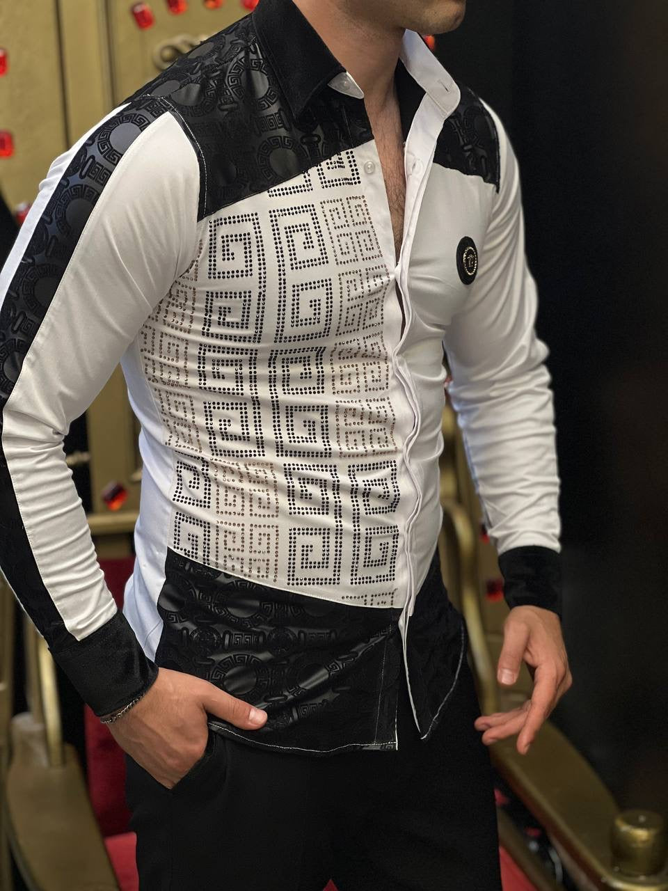 Monza White Sport Luxury Crystal Shirt