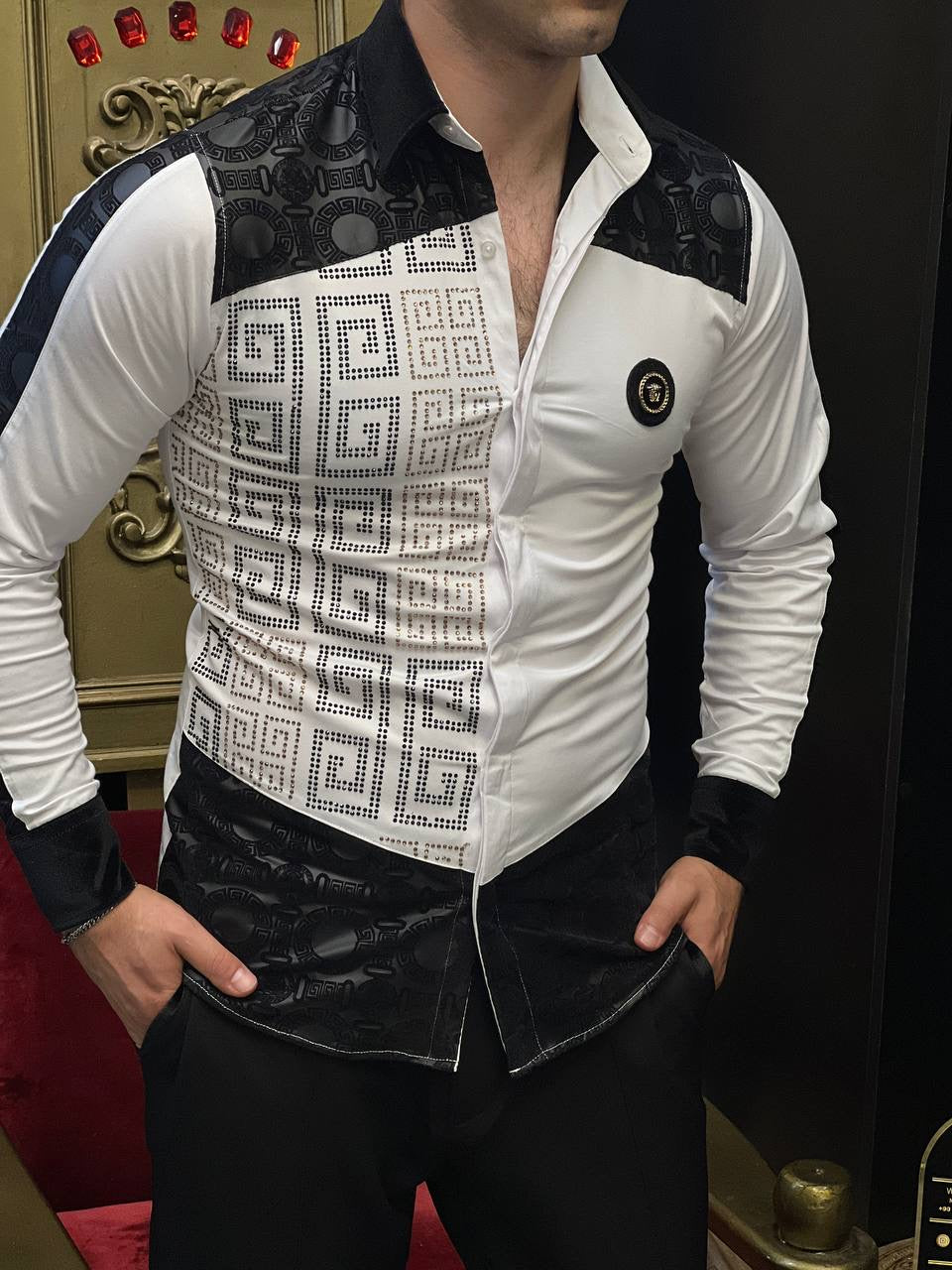 Monza White Sport Luxury Crystal Shirt