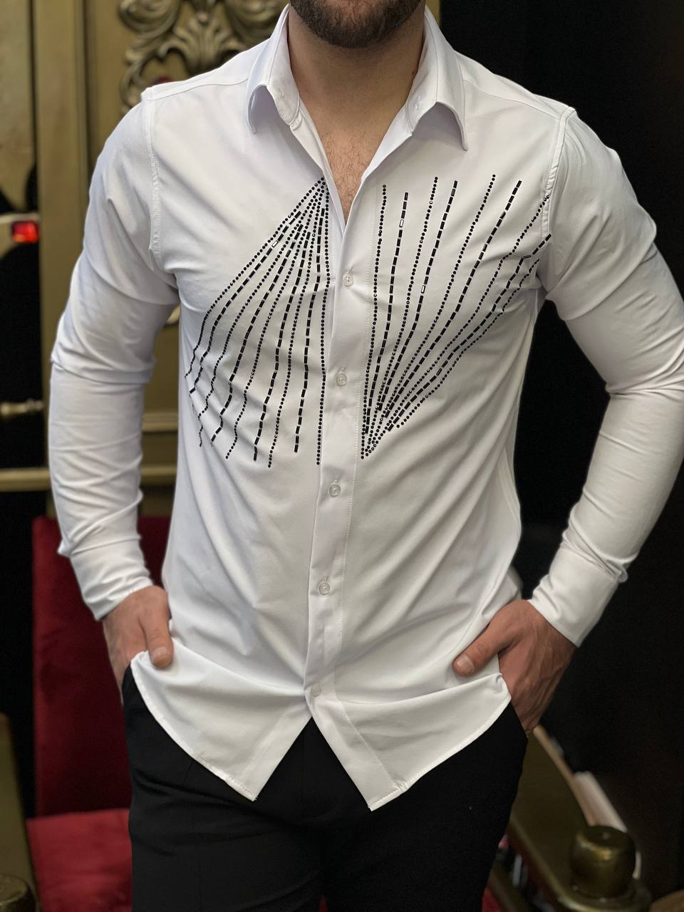 The Raggio White Crystal Sunburst Slim Fit Shirt