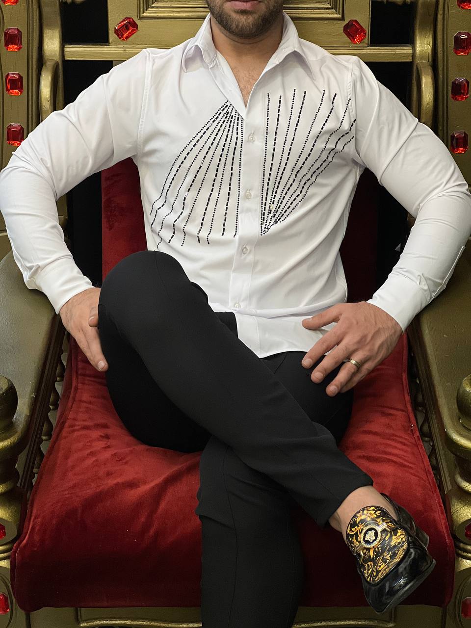 The Raggio White Crystal Sunburst Slim Fit Shirt